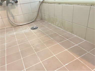 ①【 施工前 】タイル仕様の浴室床面